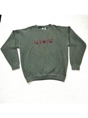 Vintage Authentic Pigment Vermont Sweatshirt Green Size XL Embroidered Moose USA
